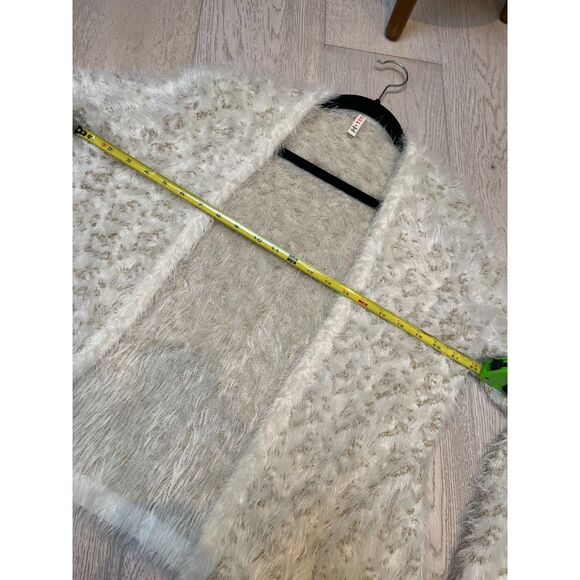RAGA Cassidy LEOPARD Cardigan ANTHROPOLOGIE White Gold Eyelash Open Sweater - Picture 9 of 9
